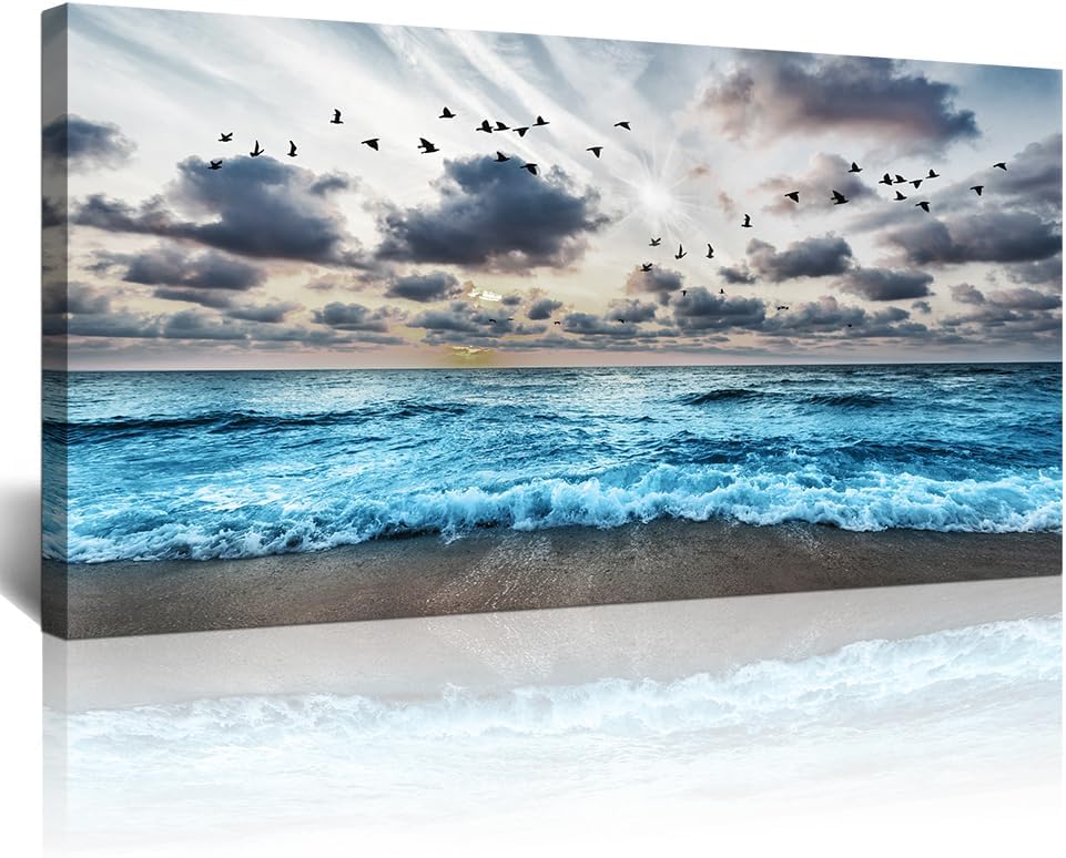 Lapremoly Black And White Beach Wall Painting Canvas Wall Art For Living Room Wall Decor For