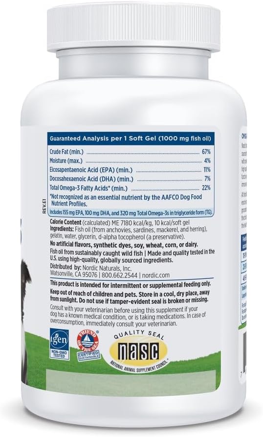 Nordic Naturals Omega-3 Pet, Unflavored - 90 Soft Gels - 320 mg Omega-3 Per Soft Gel - Fish Oil for