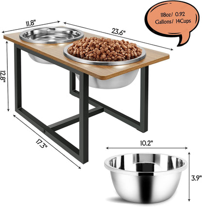 Elevated Dog Bowls for Large Dogs, Raised Dog Bowl Stand with Two X-Large Stainless Steel Bowls for