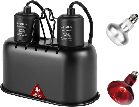 Nano Reptile Heat Lamp Fixture, Dual Reptile Light Fixture with 60W Basking Bulb & Infrared Bulb