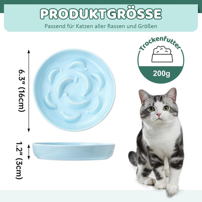 Ceramic Cat Slow Feeder Bowl - Pastel Series Cat Plate for Dry and Wet Food - Cute Maze Feeder Dish