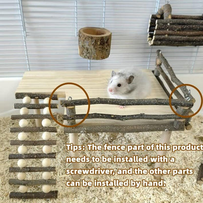 Tnfeeon Hamster with Climbing Ladder, Guinea Pig Toys Chinchilla Perch Cage Accessories Toy Wooden