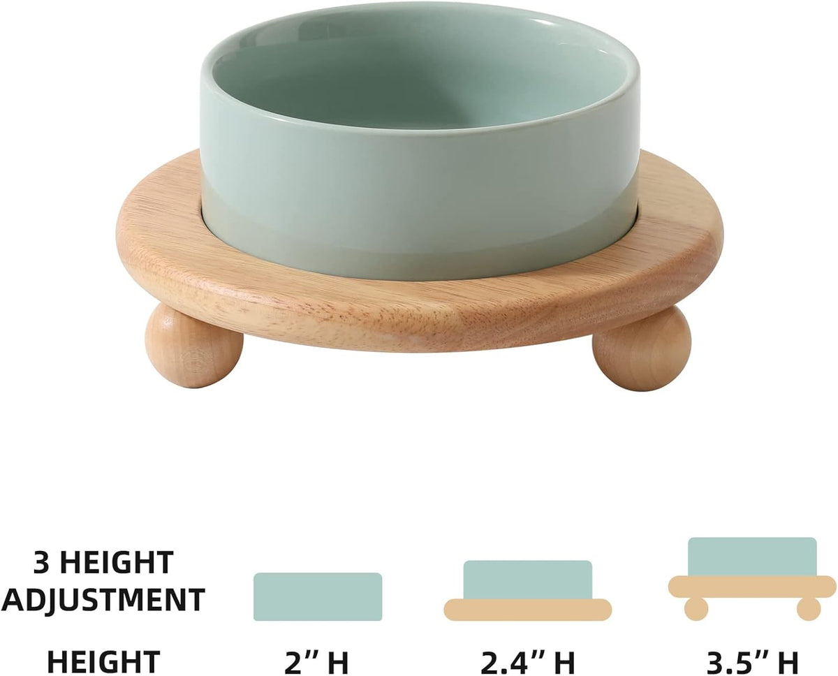 Ceramic Elevated Cat Food and Water Bowl, Kitty Bowl, Raised Cat Dish, Pet Feeder (5.1 in,1 x Light