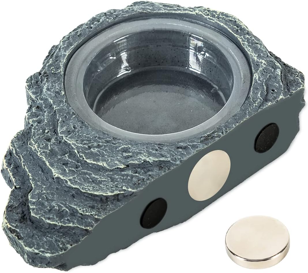 REPTIZOO Reptile Magnetic Feeder Ledge, Single Bowl Reptile Food Dish with 3PCS Feeding Cups Food