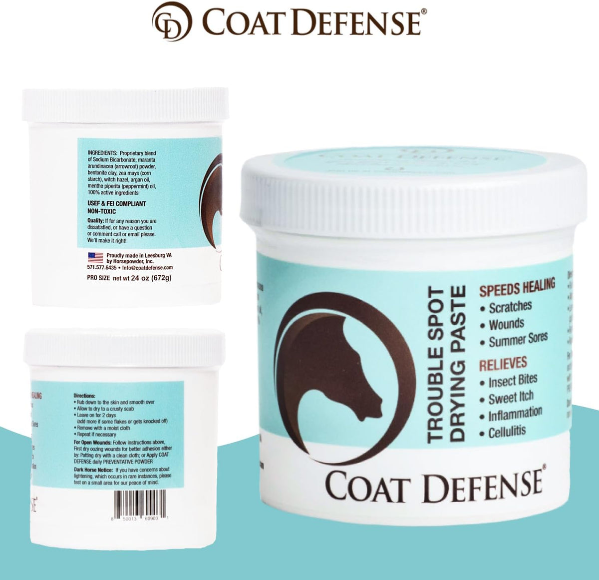 COAT DEFENSE Trouble Spot Drying Paste for Horses - Natural Equine Wound Care That Provides Safe &