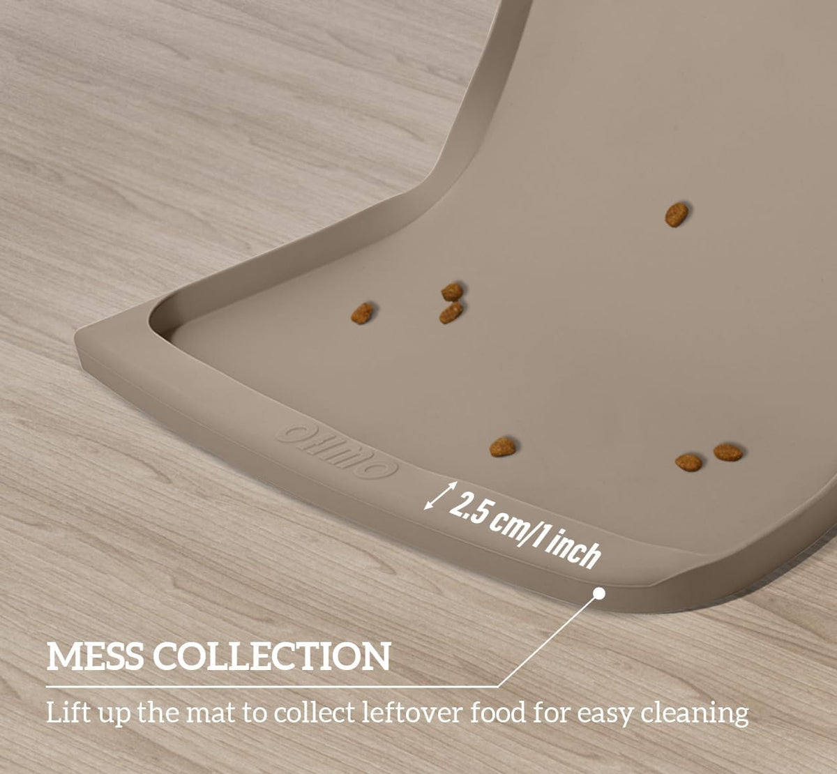 OHMO Dog Food Mat(Beige, 24 * 15'') w/Residue Collection Pocket Silicone Pet Feeding Mat for Floor