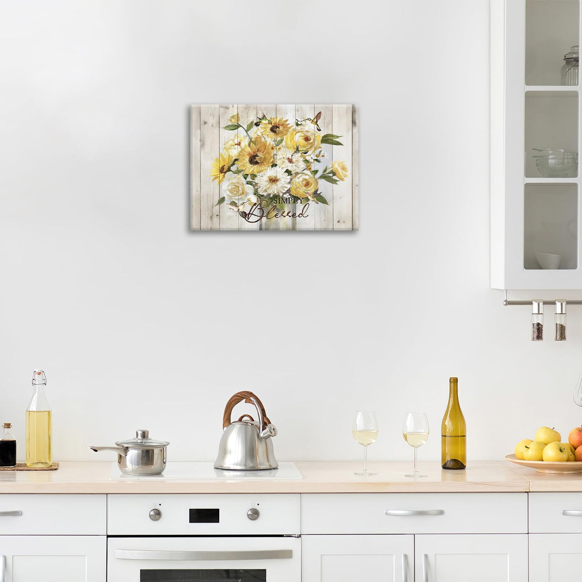 Sunflower Bathroom Pictures Wall Art, Simple Blessed Floral Bathroom Wall Decor, Flower Framed
