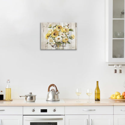 Sunflower Bathroom Pictures Wall Art, Simple Blessed Floral Bathroom Wall Decor, Flower Framed