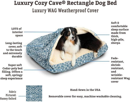 Snoozer Luxury Rectangle Cozy Cave Dog Bed - Indoor Dog Bed with Cover Cave, Covered Calming Burrow