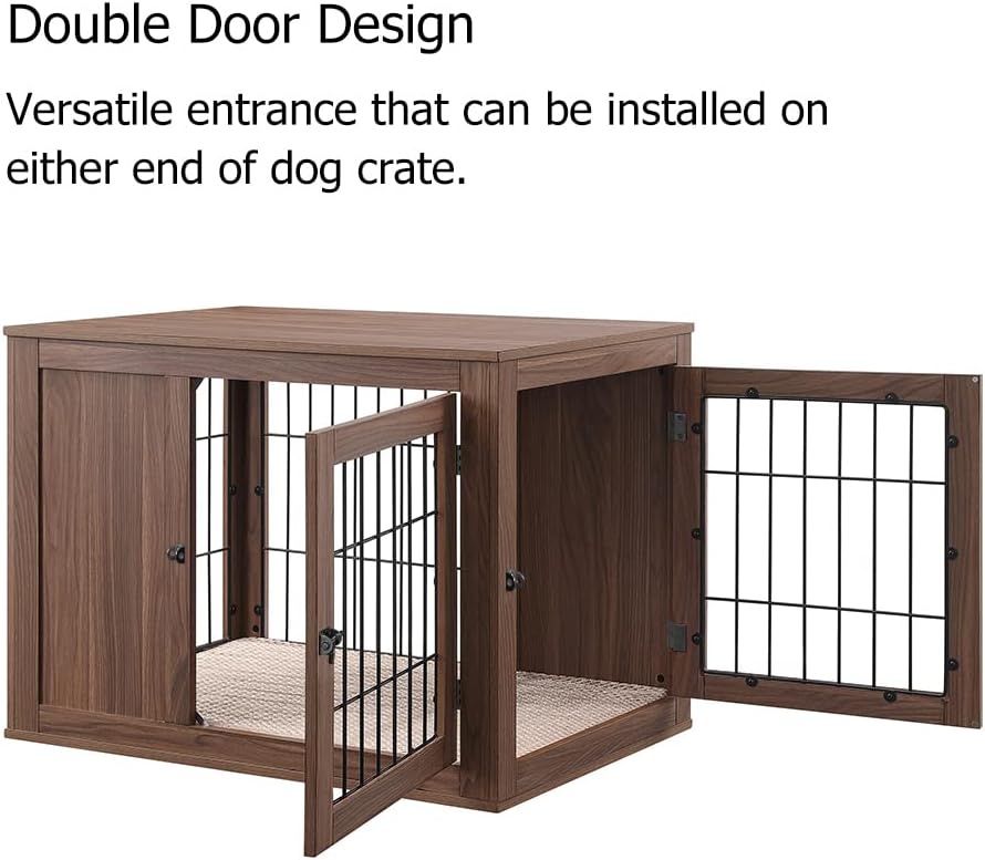 unipaws 36 Inch Furniture Style Dog Crate End Table with Cushion, Wooden Wire Pet Kennels with