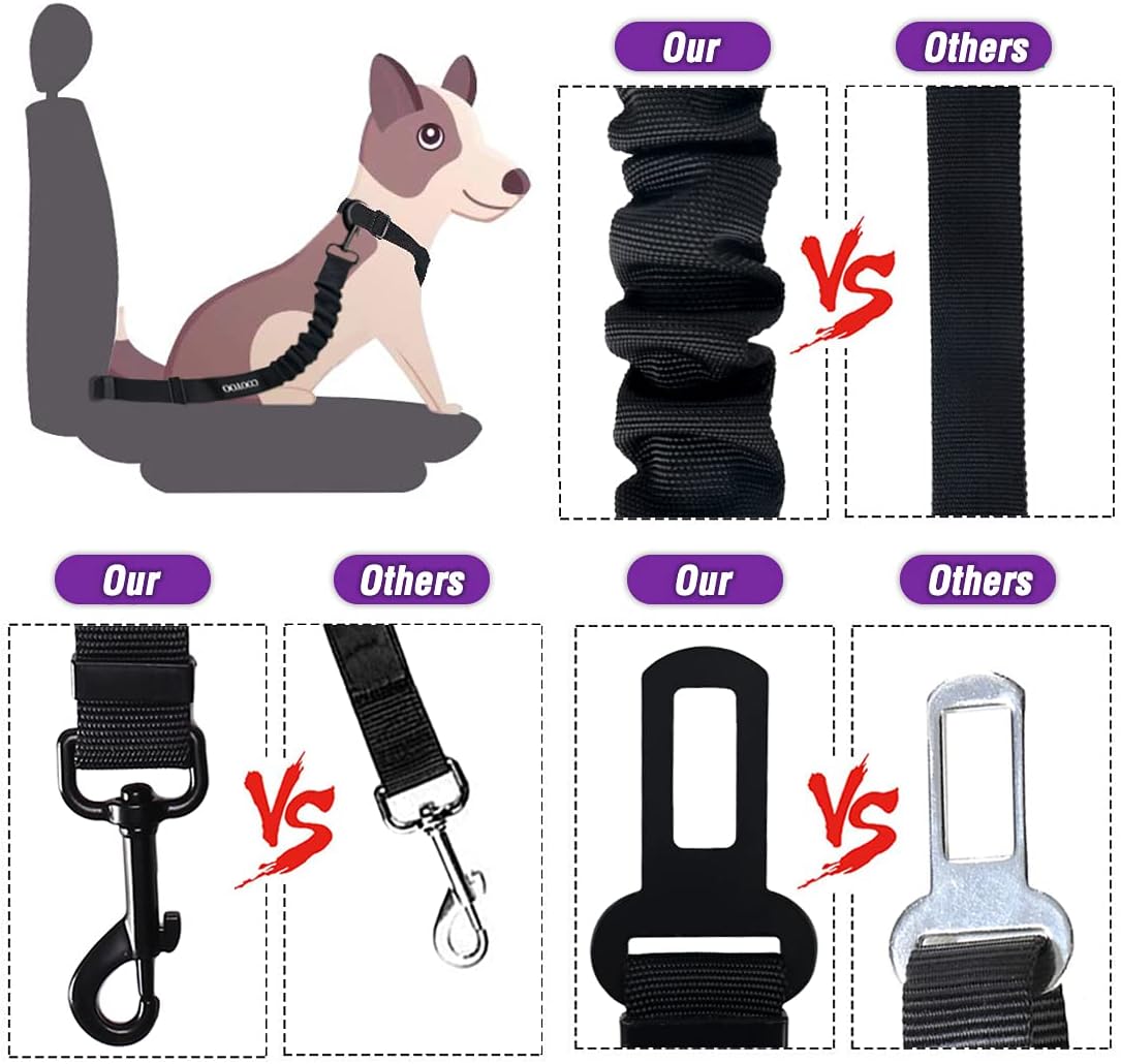 COOYOO Dog Seat Belt,3 Piece Set Retractable Dog Car Harness Adjustable for Vehicle Nylon Pet