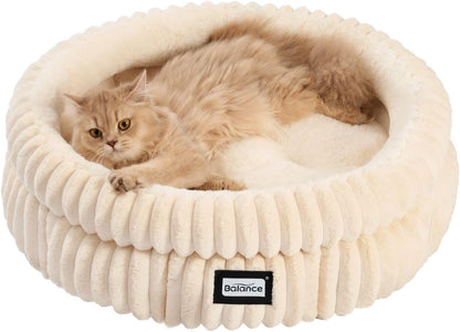 BALANCE Cat Bed Kitten Bed, Washable Round Cat Beds for Indoor Cats,Super Soft Plush Faux Fur Pet
