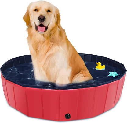 Foldable Dog Pool, 39" x 12" Kiddie Pool with Hard Plastic, Non-Slip Dog Bath Tub for Outdoor