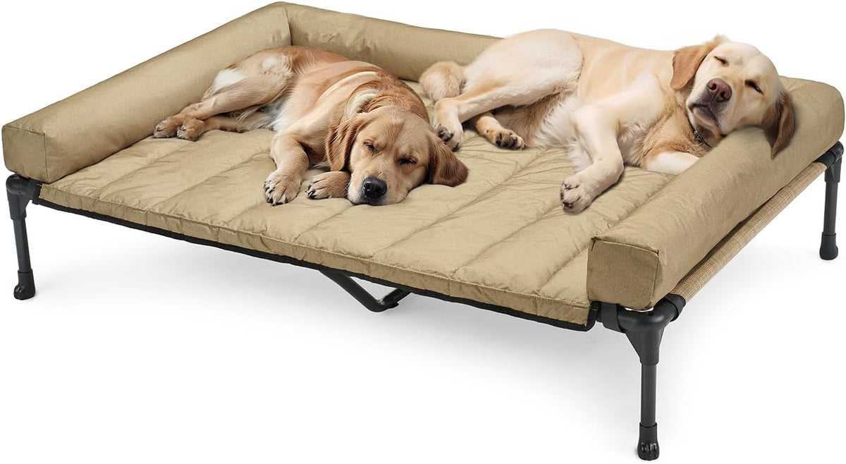 Veehoo Cooling Elevated Dog Bed Add Removable Waterproof Bolster Cushion Mat, Raised Pet Cot with
