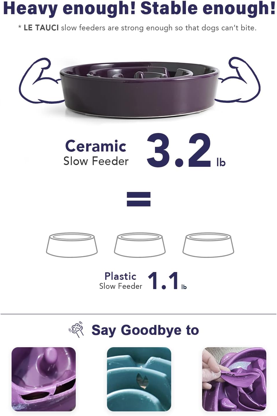 LE TAUCI Dog Bowls Slow Feeder Ceramic, 1.5 Cup Slow Feeding Bowl for Small and Medium Breed