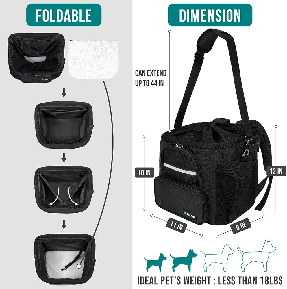 PetAmi Dog Bike Basket, Soft-Sided Ventilated Dog Bike Carrier Backpack, Pet Bicycle Basket for