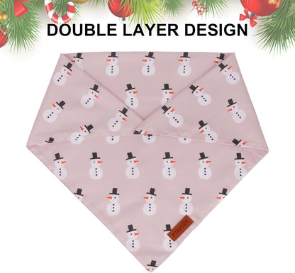 PTDECOR Christmas Dog Bandana, Santa and Snowman Design Reversible Holiday Pet Scarf, Premium