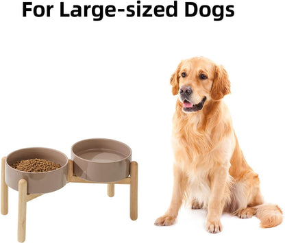 Ceramic 8.2inch Raised Dog Bowl with Stand for Large- Breed Dogs, Pet Food and Water Feeder (Double