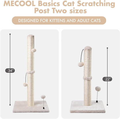 MECOOL 34” Tall Cat Scratching Post Premium Basics Kitten Scratcher Sisal Scratch Posts Trees with