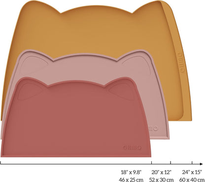 OHMO - Cat Food Mat, Silicone Pet Feeding Mat for Floor Non-Skid Waterproof Dog Water Bowl Tray