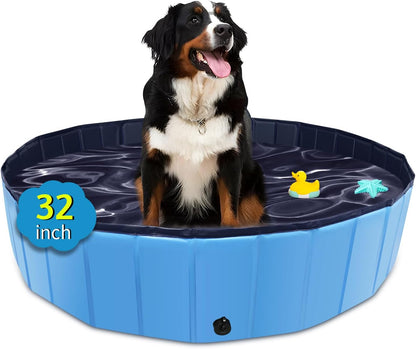 Foldable Dog Pool, 32" x 8" Kiddie Pool with Hard Plastic, Non-Slip Dog Bath Tub for Outdoor