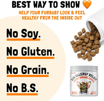 Allergy Relief Chews for Dogs & Immune & Digestive Supplement with Wild Salmon Oil Kelp Colostrum