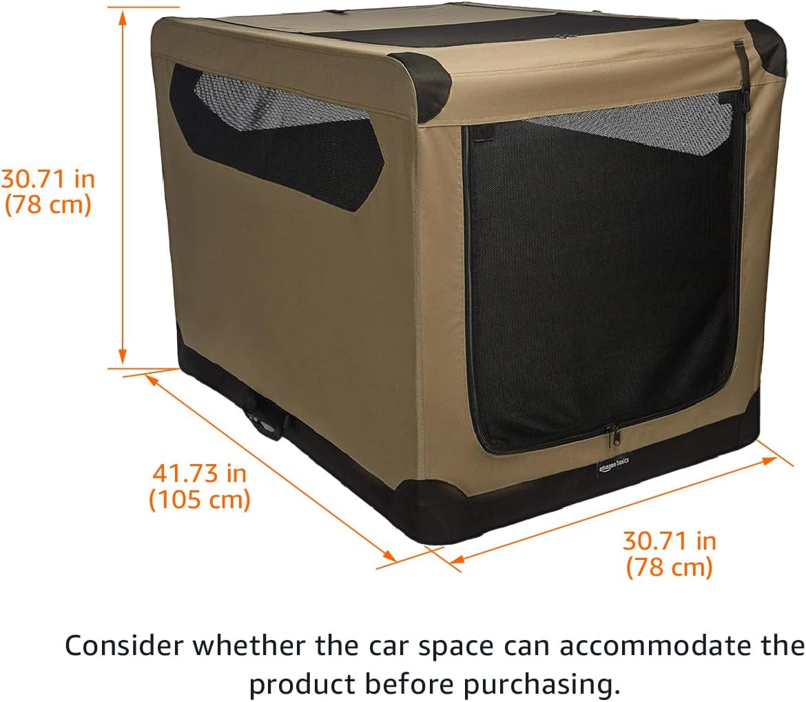 Amazon Basics Dog Crate, Travel Dog Kennel Double Door Collapsible, Lightweight Soft-Sided Folding