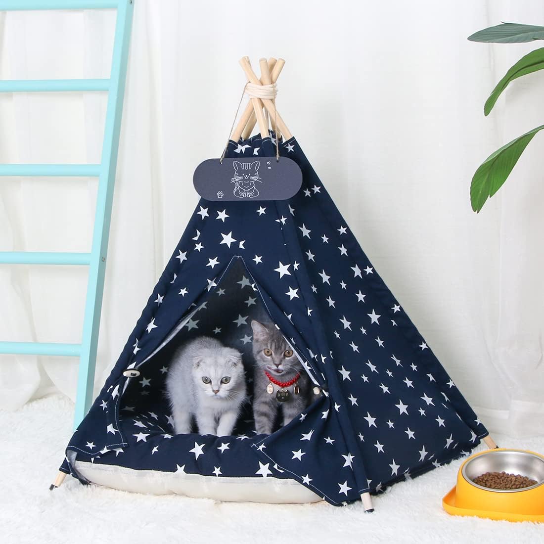 Pet Teepee Tent for Dogs & Cats Dog Bed with Thick Cushion Puppies Play House Removable and