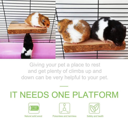 2Pcs Hamster Ledges Wooden Platform Rat Climb Platform Shelf Bird Perch Stand Toys Cage Accessories