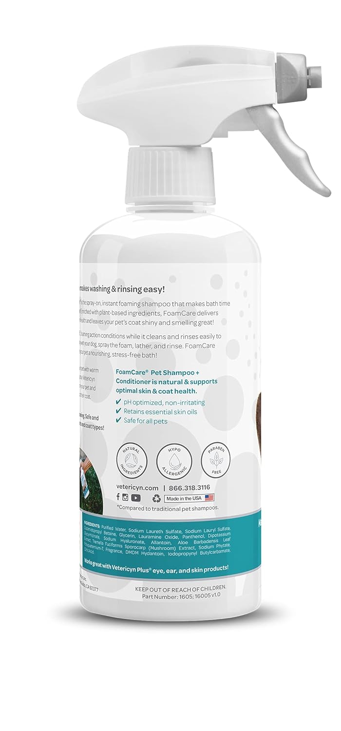 Vetericyn FoamCare Dog Shampoo and Conditioner - Instant Foaming, Spray-On Hypoallergenic Shampoo