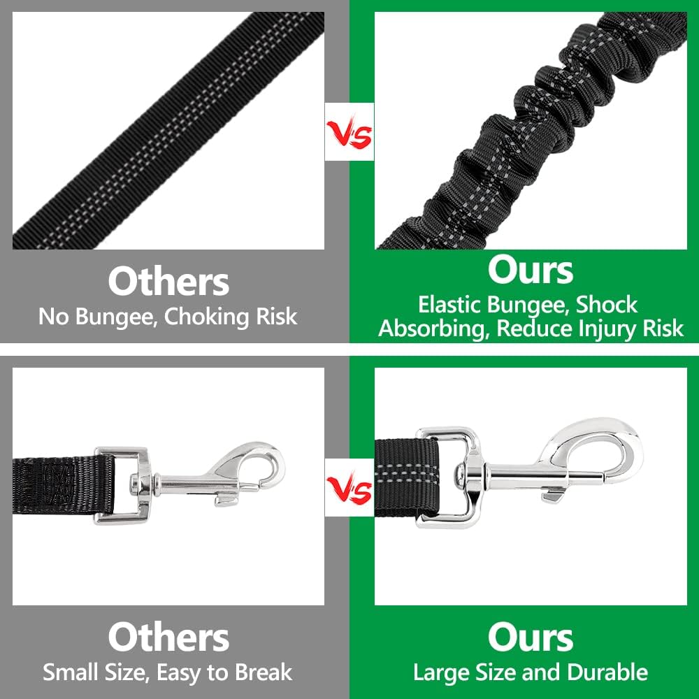 Plutus Pet Dog Seat Belt for Car Headrest, Reflective and Adjustable Restraint with Elastic Bungee