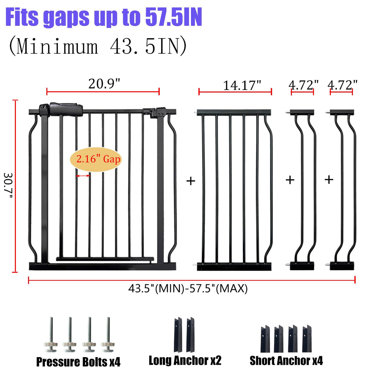 Baby Gates Extra Wide 53-57.5 Inch Large Baby Gate for Stairs Tension Pet Dog Gates Indoor for