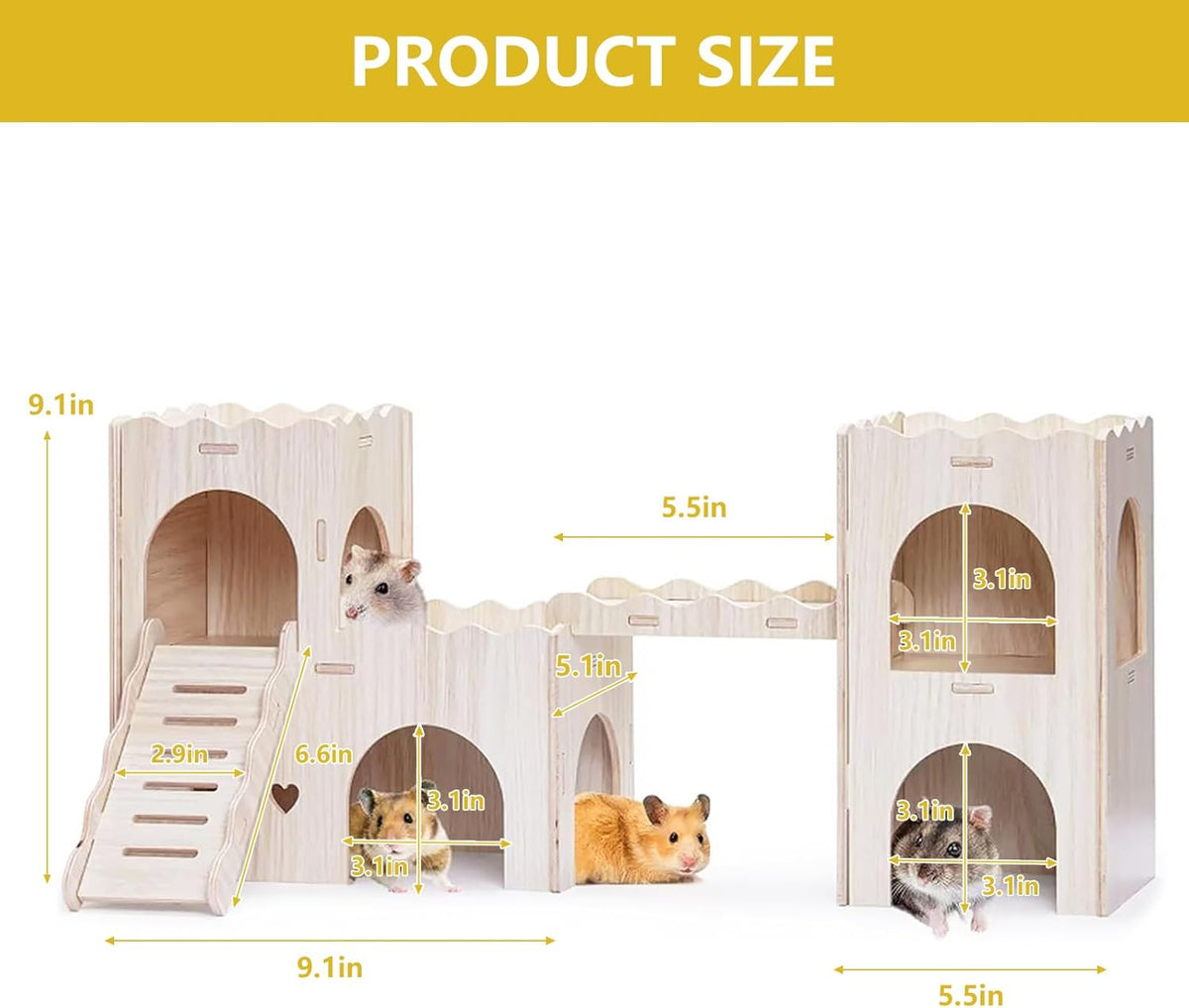 Large Wooden Hamster House Castle with Double Decker,Large Hamster, Wooden Hamster Houses,Dwarf