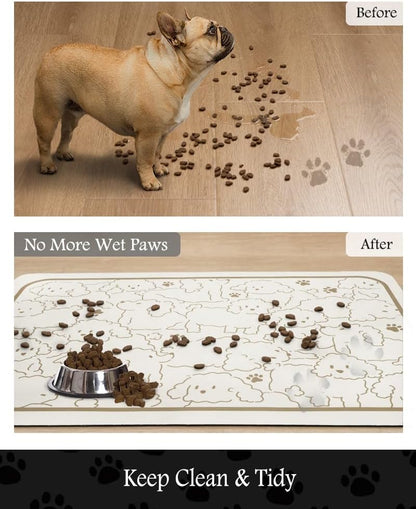 Pet Feeding Mat-Absorbent Dog Mat for Food and Water Bowl-No Stains Quick Dry Water Dispenser
