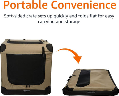 Amazon Basics 2-Door Portable Soft-Sided Folding Soft Dog Travel Crate Kennel, Medium (M 30" x 21"