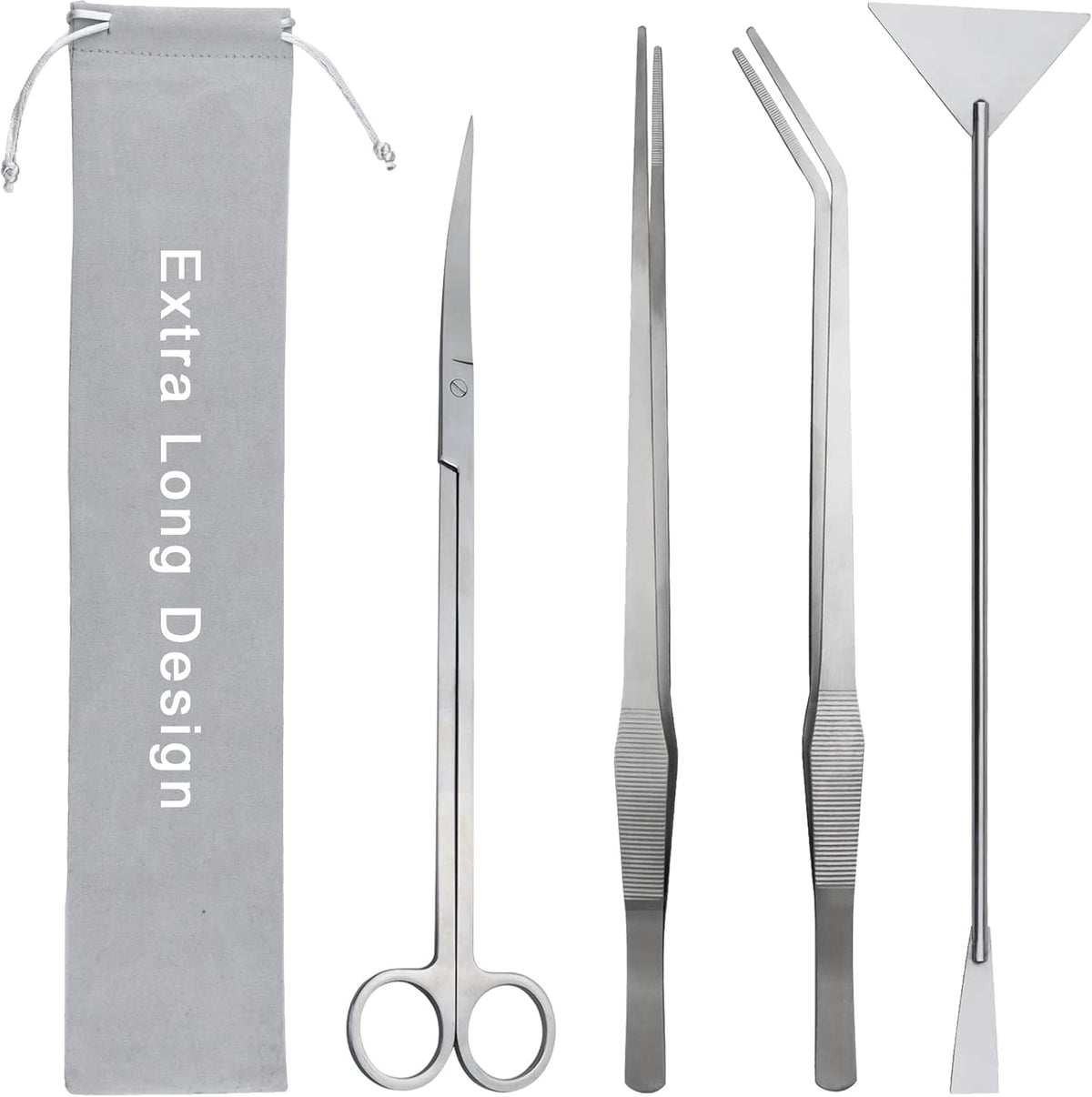 Aquarium Aquascape Tools Kit, Long 15 Inch Stainless Steel Aquatic Plants Tools, 4 in 1 Anti-Rust
