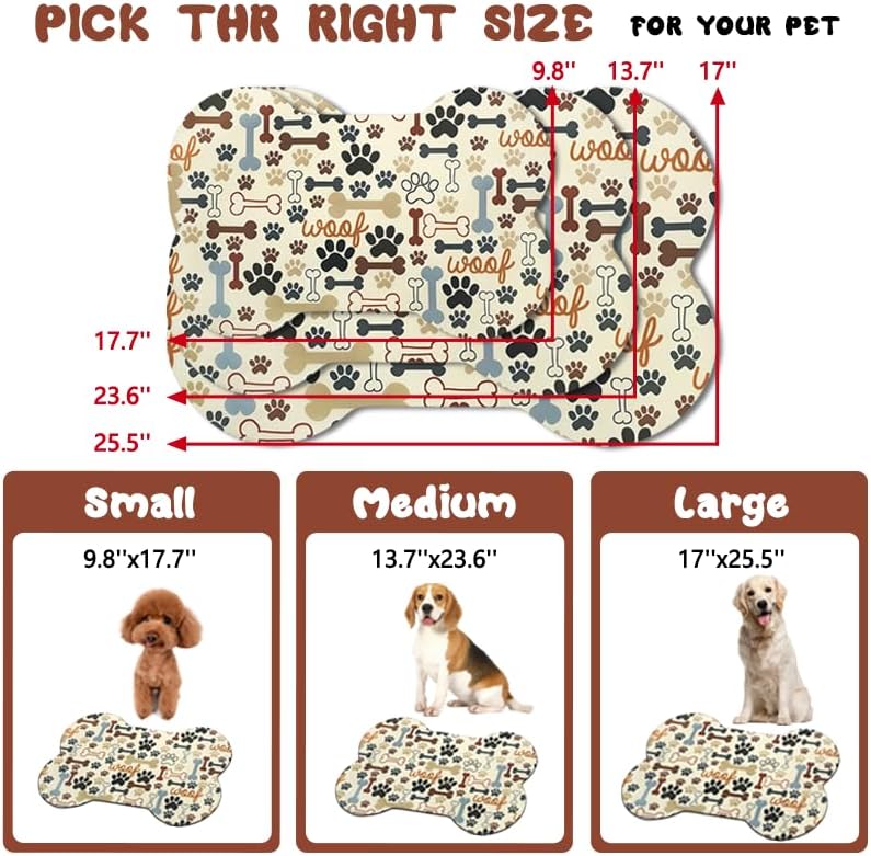 Dog Food Mats for Floors Waterproof, Pet Feeding Absorbent Water Bowl Mat Cat Placemats Beige Bone