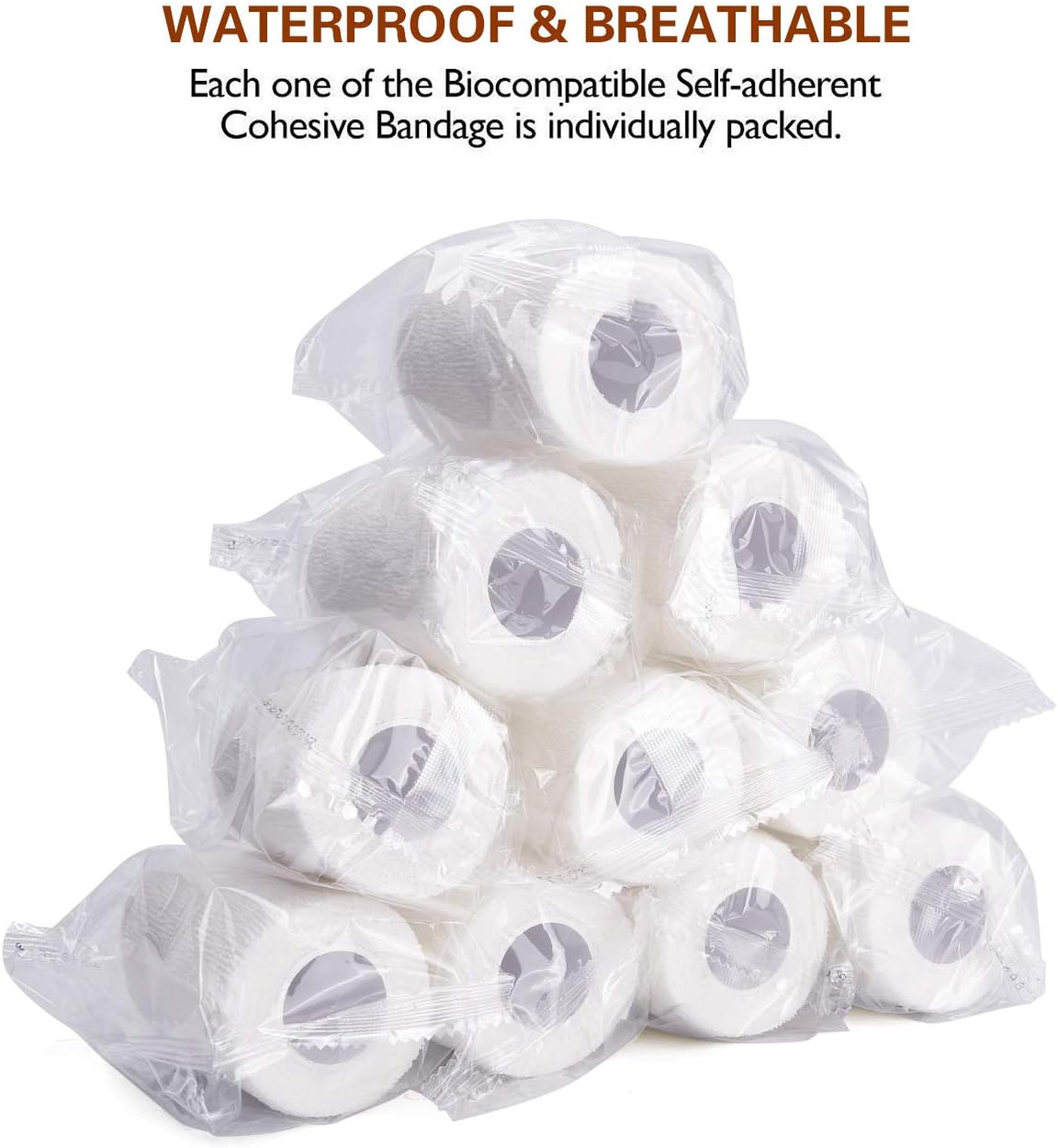 TOBWOLF 12PCS Self Adhering Bandage, 3" x5yd / 7.5cmx4.5m Cohesive Elastic Bandage Wrap Gauze Roll