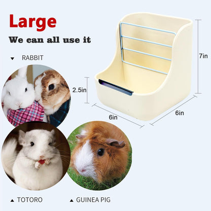HERCOCCI Rabbit Hay Food Bin Feeder and Bunny Water Bottle Set, Hay Food Feeder Bowls Manger Rack