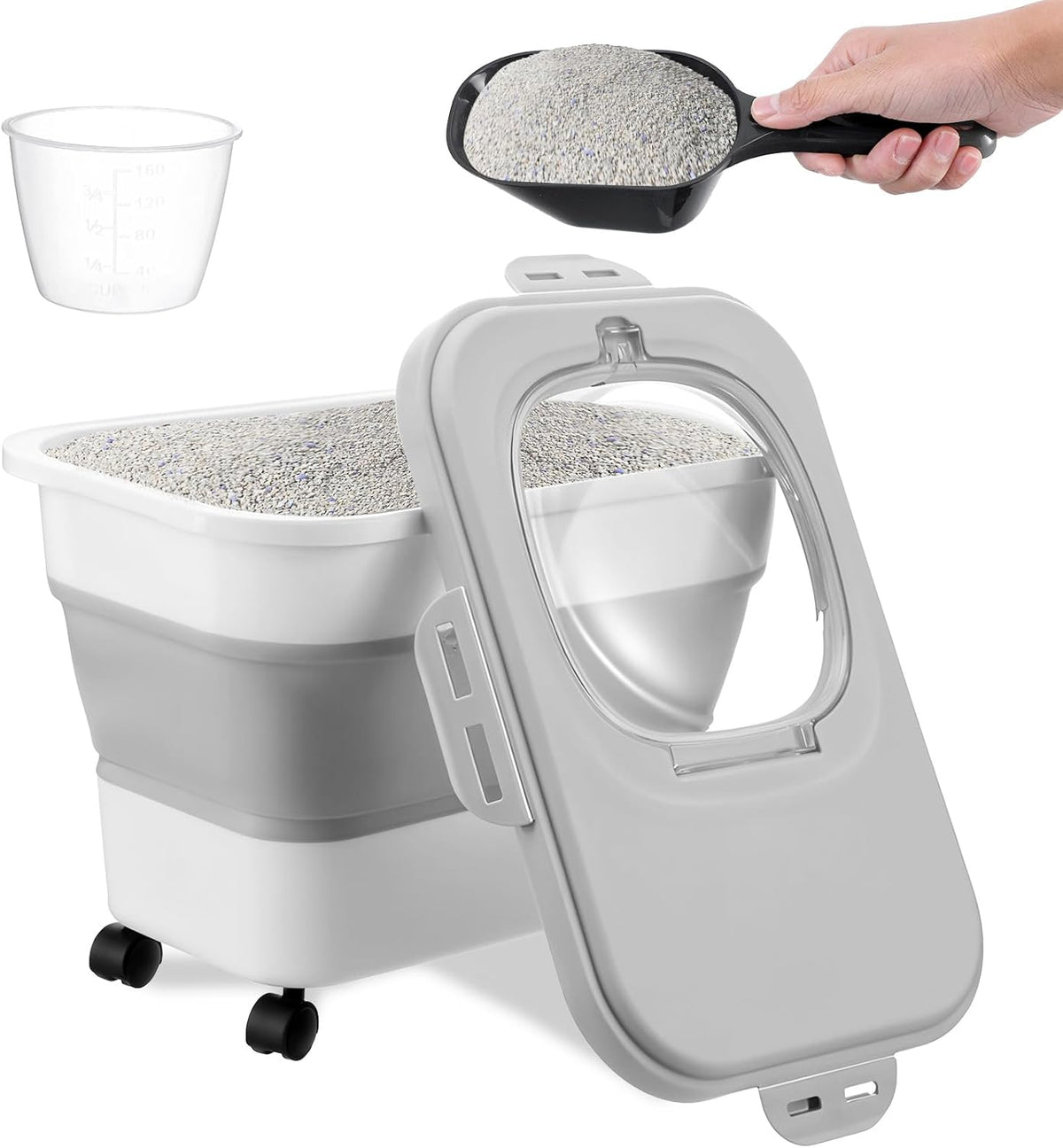 Collapsible Cat Litter Storage Bin Container with Airtight Lids, Portable Cat Litter Storage