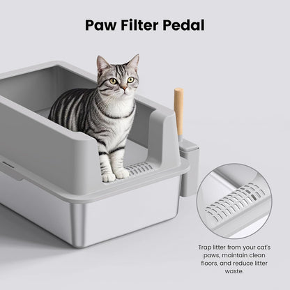 2 Pack Stainless Steel Cat Litter Box - Enclosed XL Metal Kitty Litter Box with Lid for Big Cats