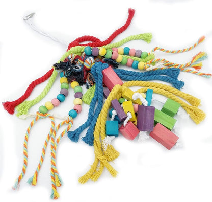 20.5 inch Parrot Chewing Toys - Wooden Block Tearing and Cotton Rope Toys for Medium Large Extra