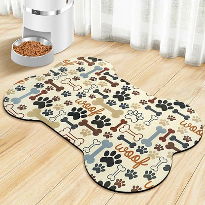 Dog Food Mats for Floors Waterproof, Pet Feeding Absorbent Water Bowl Mat Cat Placemats Beige Bone