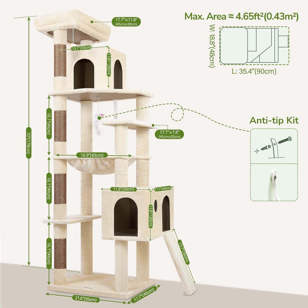 Globlazer Heavy Duty Cat Tree Tower, 70inch Sturdy Cat Tree for Indoor Cats Sturdy Large Cat Tower