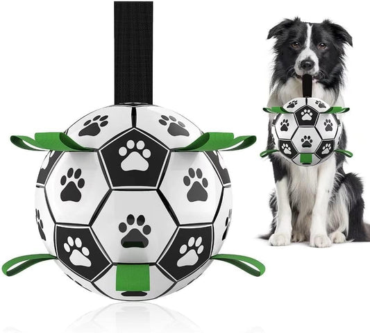 QDAN Premium Dog Toys Balls, Dog Soccer Ball with Straps, Dog Birthday Gifts, Herding Ball, Durable