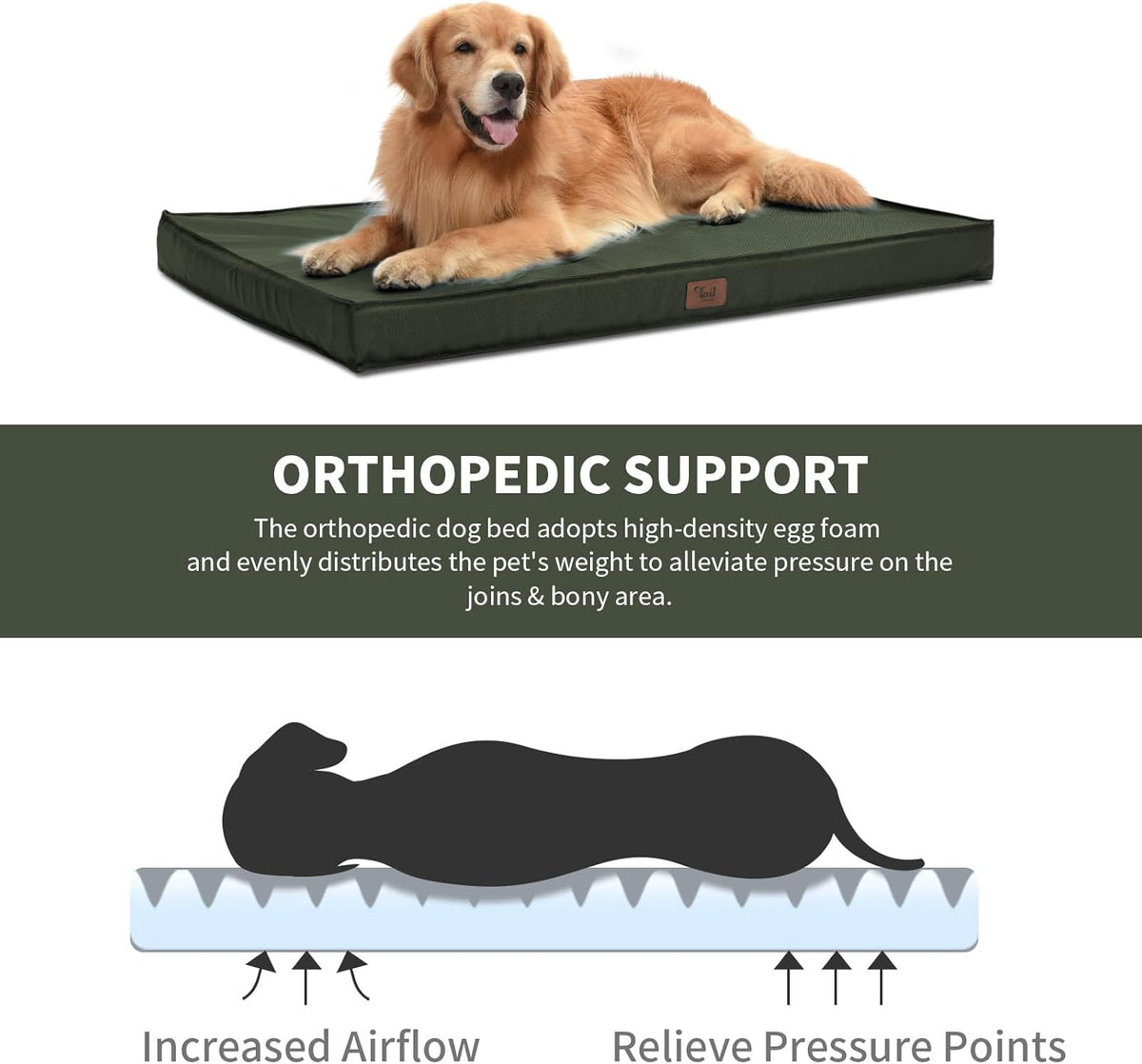 Outdoor All Weather Large Dog Bed, Waterproof Dog Bed for Large Dogs, Orthopedic Egg Foam Pet Bed