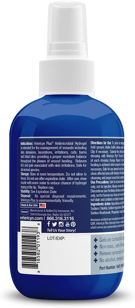 Vetericyn Plus Dog Wound Care Hydrogel Spray | Healing Aid and Wound Protectant, Sprayable Gel to