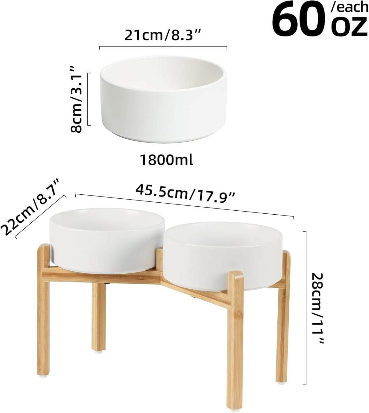 Ceramic Raised Double Bowls Set with Stand, Food & Water Bowls for Large Breed Dogs, Weighted Dog