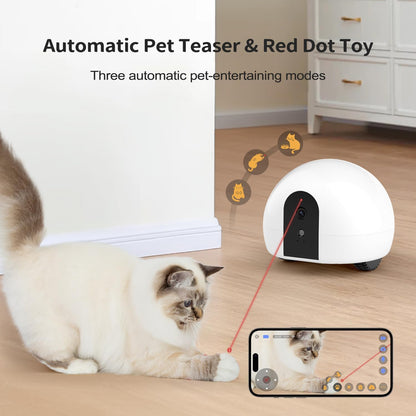 Cat Camera with Interactive Pointer Toy, Moving Robot for Dog and Cat, Mobile Pet Camera Treat