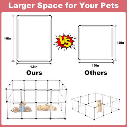 24 Panels Portable Small Animals Playpen,48"x 24"x 28" Transparent Pet Playpen,Portable Plastic